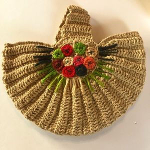 Vintage Crochet handbag- tan, red, green, orange